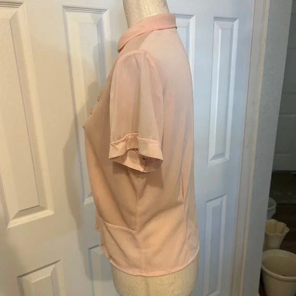 1950’s Vintage Blouse Feminine Pink Faux Pearls Pleated Size Large - Picture 3 of 9
